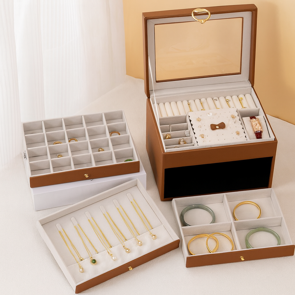 Boite a Bijoux 3 Tiroirs en Cuir