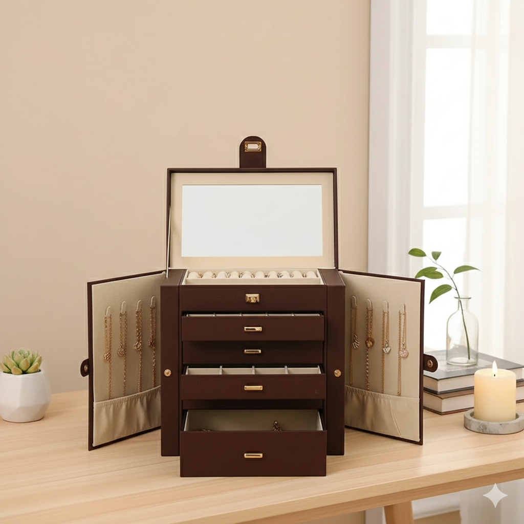 Boîte À Bijoux Avec Miroir 5 Compartiments