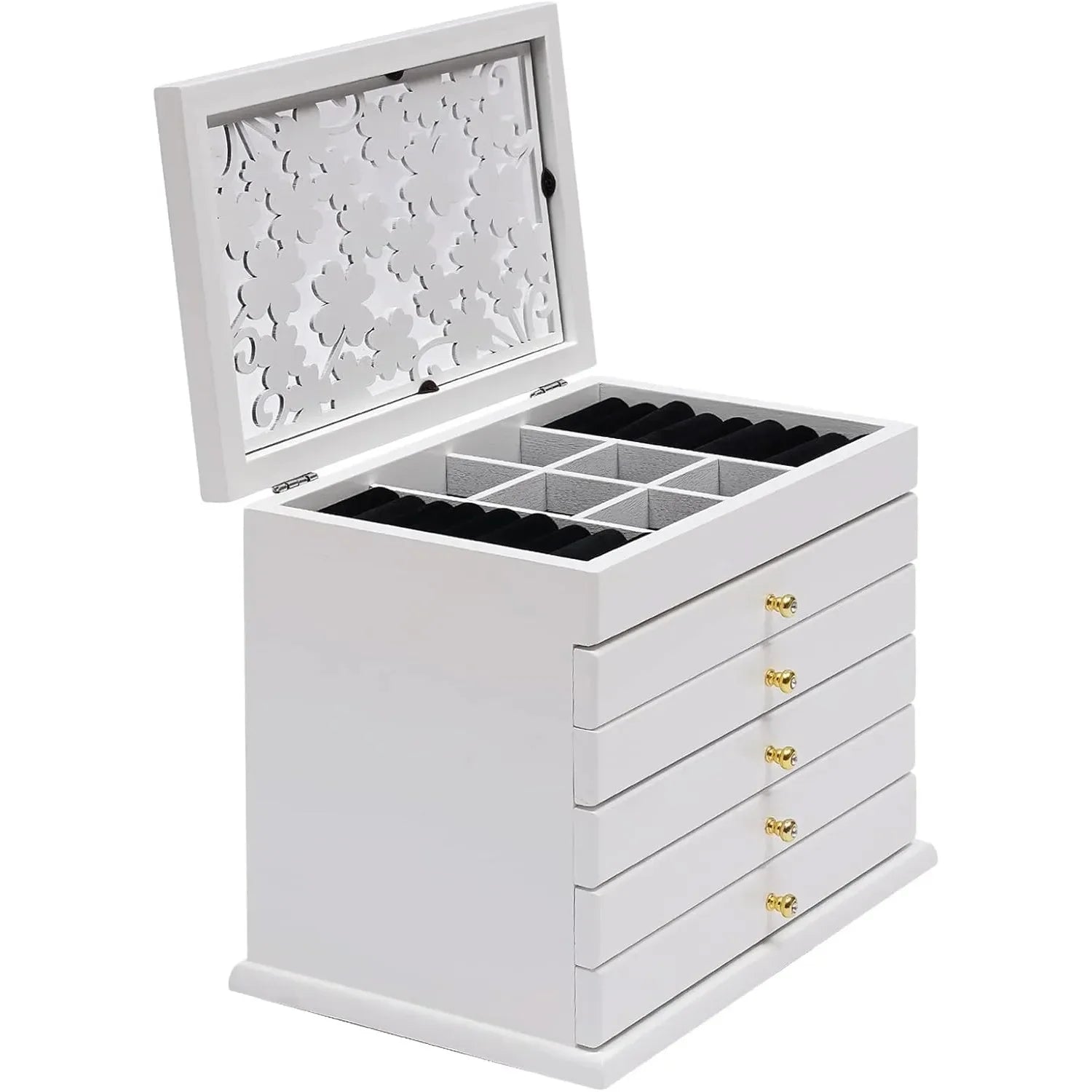 Boite a Bijoux Bois Blanc 5 Tiroirs