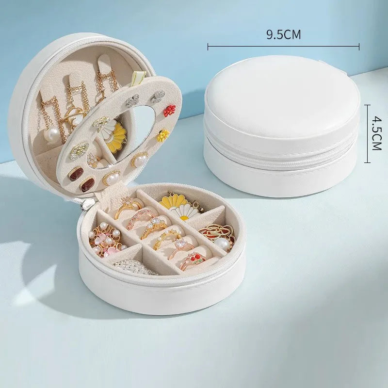 Boite a Bijoux Ronde de Voyage en Cuir