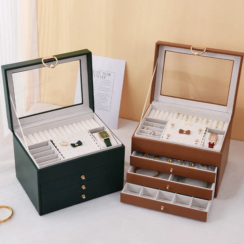 Boite a Bijoux 3 Tiroirs en Cuir