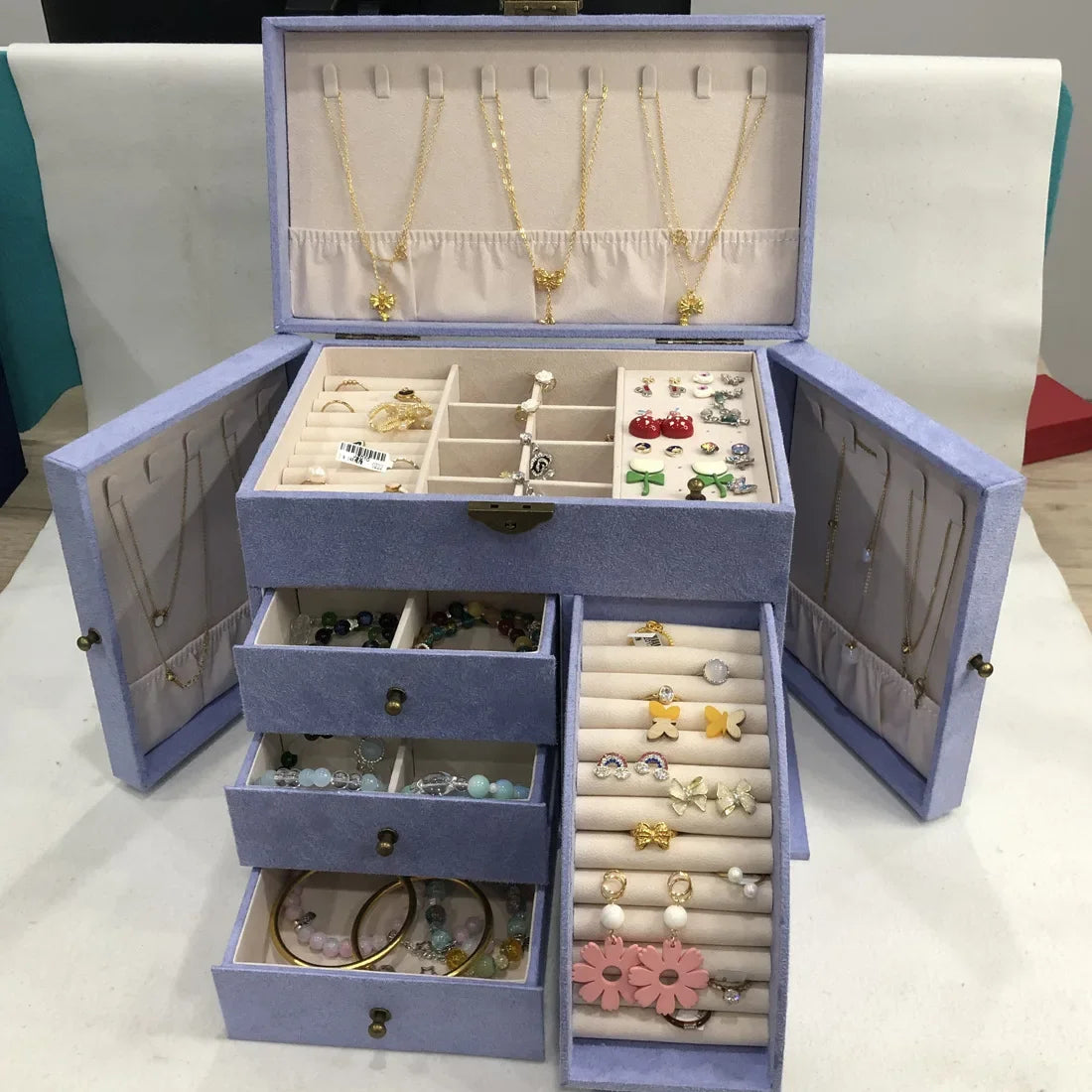 Boîte à Bijoux Grande Capacité avec Tiroirs et Compartiments