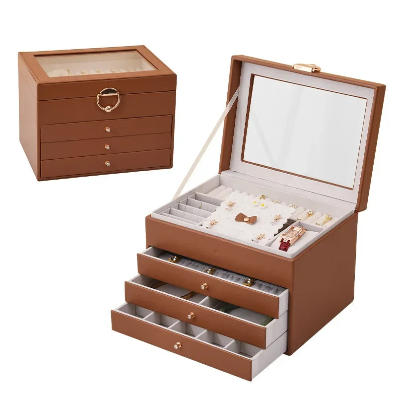 Boite a Bijoux 3 Tiroirs en Cuir