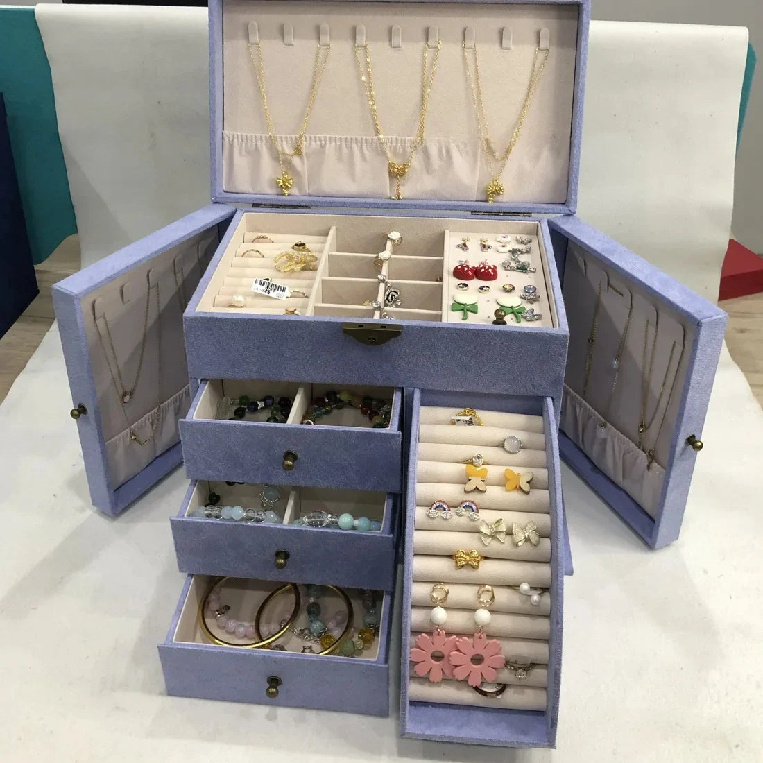 Boîte à Bijoux Grande Capacité avec Tiroirs et Compartiments