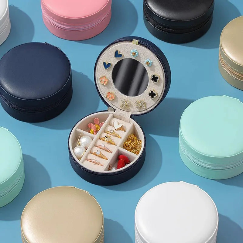 Boite a Bijoux Ronde de Voyage en Cuir