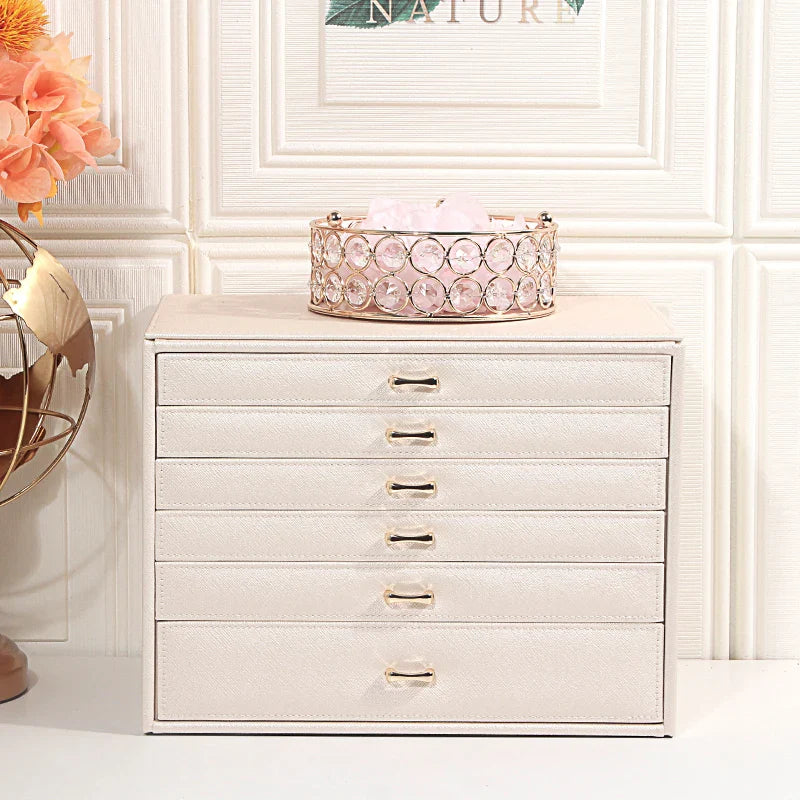 Boite a Bijoux 6 Tiroirs En Cuir